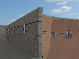 A graphic illustration of a foundation wall system installed in Hale Center